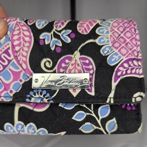 Vera Bradley Alpine Floral Wallet | Black Purple Quilted Cotton | EUC